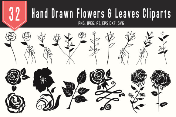 30 Flowers Leaves Floral Cliparts for Graphics and Illustrations