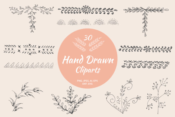 30 Premium Hand Drawn Cliparts for Graphics and Crafts