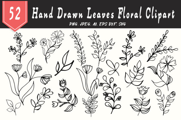 50 Leaves Floral Handmade Cliparts for Website and Editorial Design