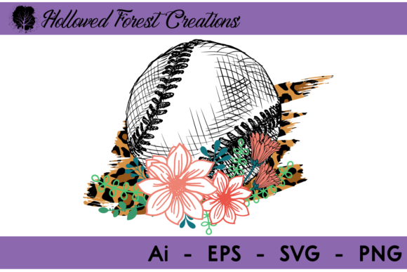Baseball Floral with Cheetah Graphics for Branding and Illustrations