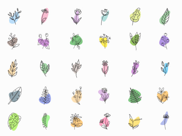 Big Pack of Hand-drawn Doodle Floral Graphics