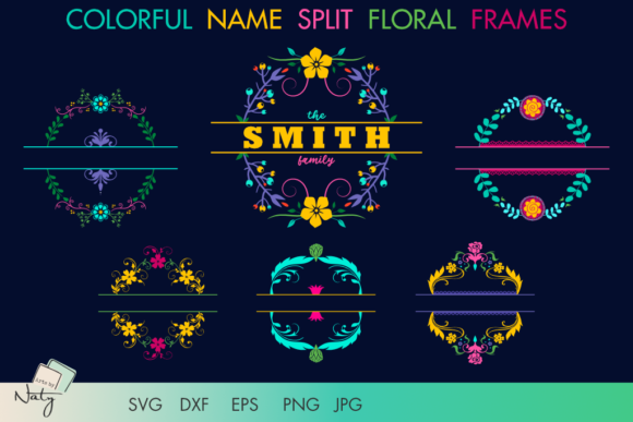 Colorful Name Split Floral Frames SVG for Branding and Packaging
