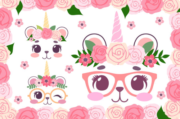 Cute Floral Bear Unicorns Graphics and Illustrations
