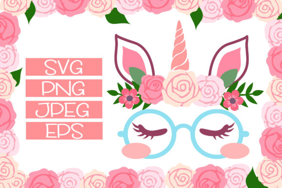 Cute Floral Unicorns with Glasses - Graphics & Illustrations for Creative Projects