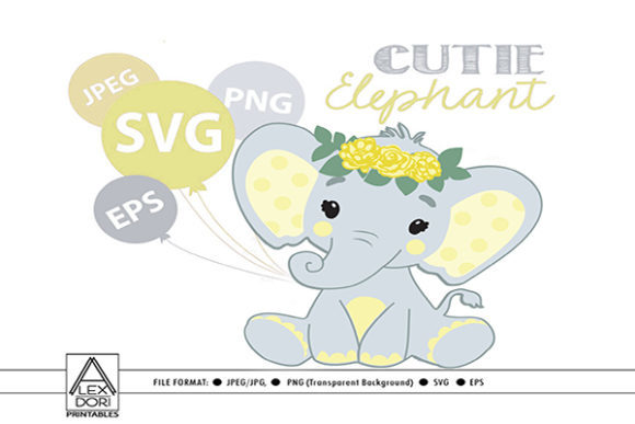 Elephant Yellow Girl Graphics for Print Templates