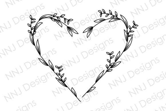 Floral Heart Wreath Frame Leaves SVG for Graphics and Illustrations