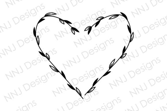 Floral Heart Wreath Leaves Frame SVG for Graphics and Illustrations