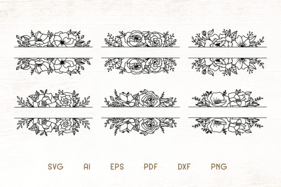 Floral Split Monogram Divider Frames - Graphics for Branding