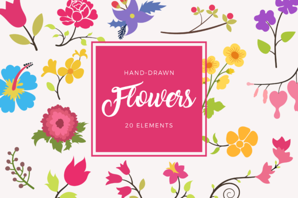 Flowers Floral Elements Clipart Set for Graphics and Illustrations