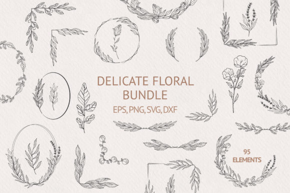 Hand Drawn Delicate Floral Bundle for Graphics and Illustrations