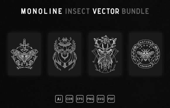 Insect Floral Monoline Vector Bundle for Crafting and Graphics