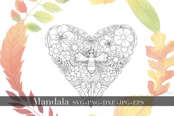 Mandala - Floral Heart Queen Bee Graphics