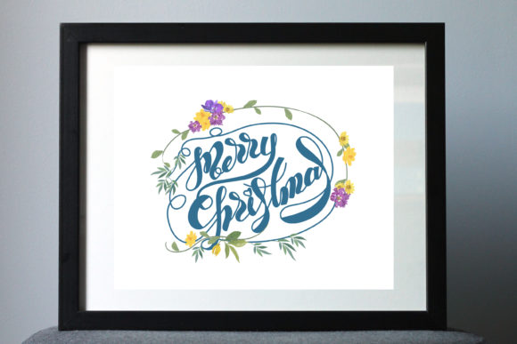 Merry Christmas Lettering with Floral Graphics