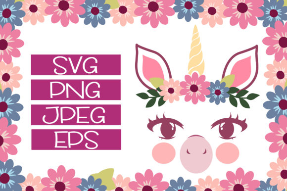 Simple Floral Unicorn Heads Graphics for Whimsical Branding